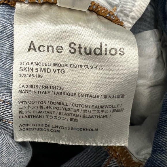 Acne Studios Skin 5 Mid Vtg Skinny Stretch Jeans Denim Light Wash Size 25 - Picture 7 of 11